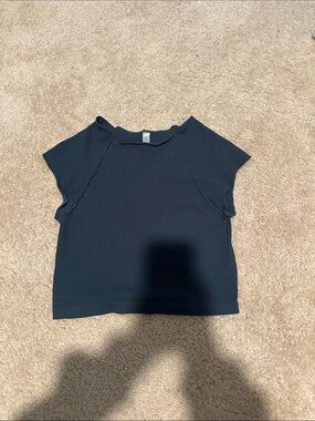 Nikibiki Navy Ribbed Short Sleeve Crop Top